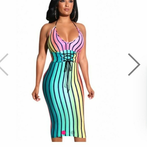 💘 💘 Spaghetti strap multi color striped dress - Picture 3 of 4